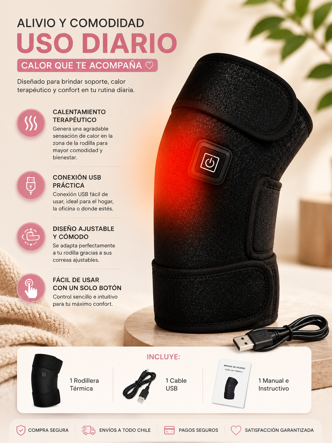 Rodillera Térmica USB – Alivio y Calor para tus Rodillas artritis