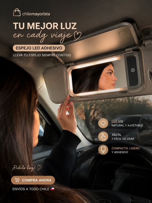 Espejo LED Recargable para Auto | Luz Perfecta en Cada Viaje ✨